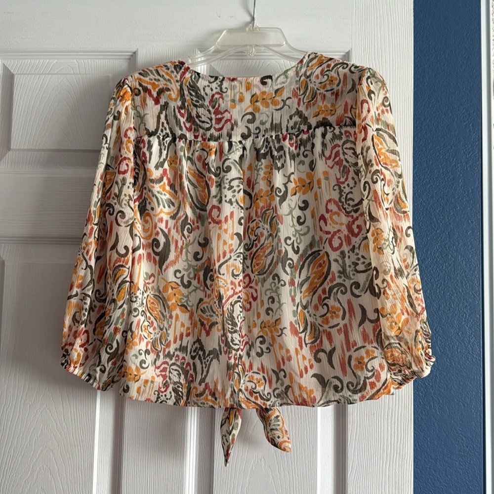 Bohemian Print Tie-Front Blouse - Picture 3 of 5